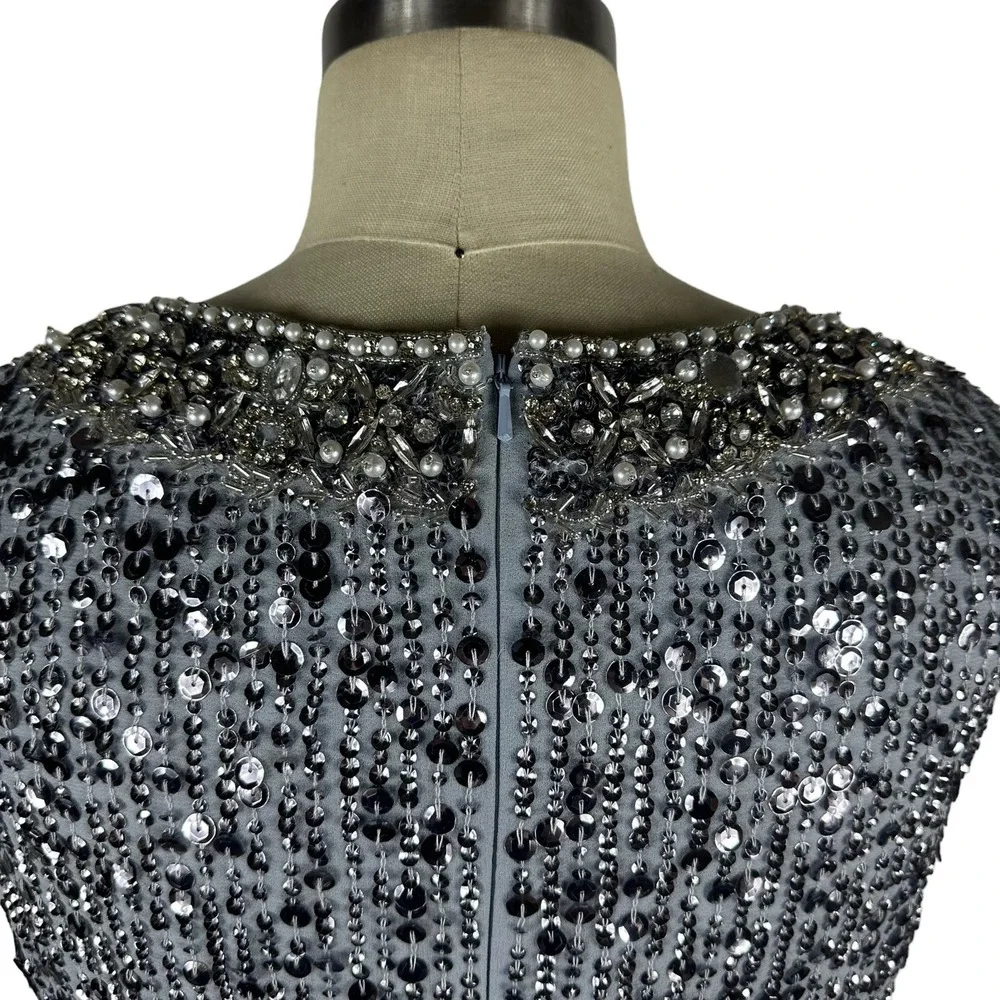 MAC DUGGAL 10739 Steel Gray Blue Embellished Sleeveless High Neck Midi Size 10 - Picture 3 of 10